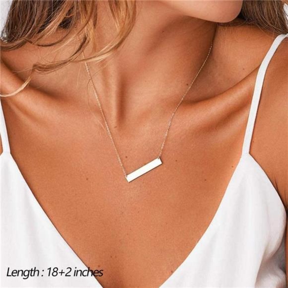 Dainty Layered Choker Necklace 14K Gold Plated Y Pendant Multilayer Bar Disc - Picture 6 of 6